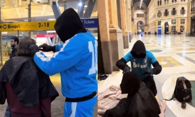 «Μασκοφόρος» οπαδός της Νάπολι κουρεύει τους άστεγους της πόλης