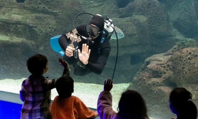 Ενυδρείο Κρήτης: O αγιασμός στη μεγάλη δεξαμενή - Εντυπωσιακές εικόνες