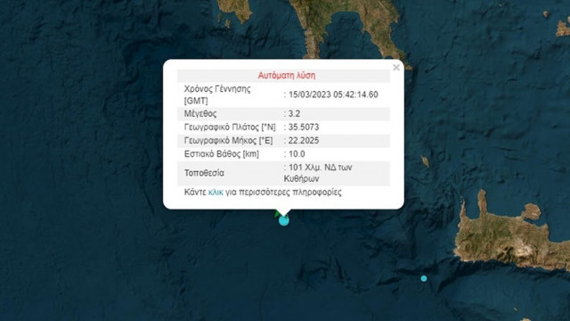 Σεισμός 3,2 Ρίχτερ στα Κύθηρα