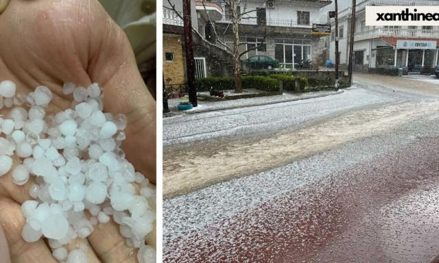 Έστρωσε... χαλάζι στην ορεινή Ξάνθη