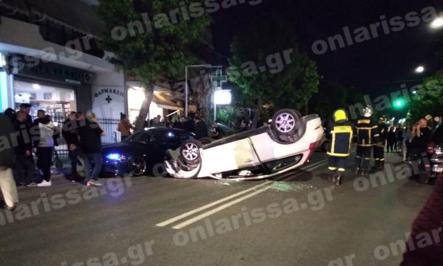 Λάρισα: Τρομακτικό τροχαίο - «Τούμπαρε» ΙΧ μετά από σύγκρουση