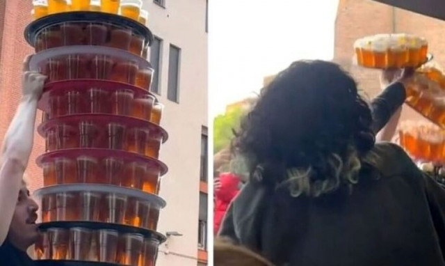 Σερβιτόρος με υπερβολική αυτοπεποίθηση έριξε οκτώ δίσκους με μπύρα