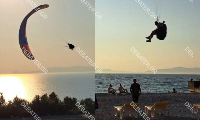 Ώρα για paragliding: Πτήση με αλεξίπτωτο πλαγιάς στη Ρόδο – Έκπληκτοι οι λουόμενοι