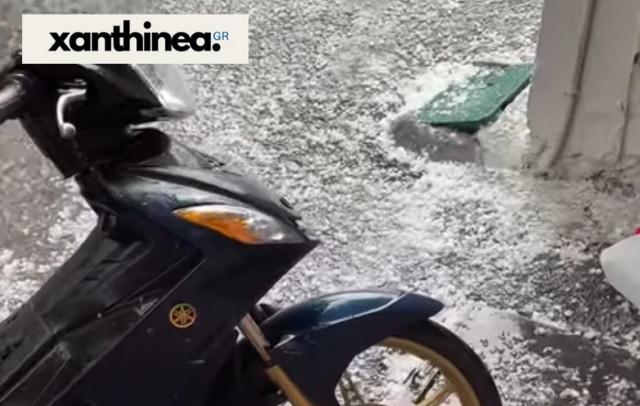 Στα «λευκά» οι δρόμοι της Ξάνθης:  Μετά τον καύσωνα σφοδρό χαλάζι (vid)