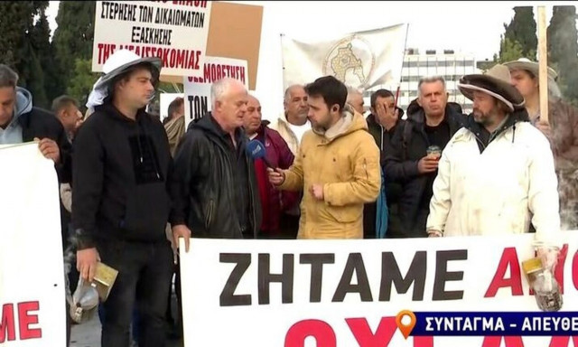 Διαμαρτυρία μελισσοκόμων: Έφτασαν στην πλατεία Συντάγματος, με στολές και αναμμένα καπνιστήρια