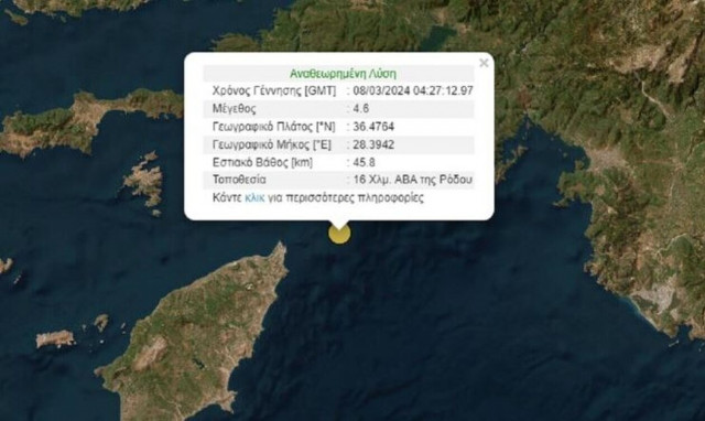 Ρόδος: Ισχυρός σεισμός 4,6 Ρίχτερ