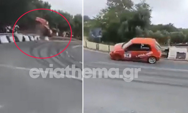 Τρομακτική ανατροπή αγωνιστικού οχήματος στην ανάβαση Κύμης