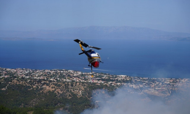 Φωτιά στη Χίο: Σε εξέλιξη η πυρκαγιά στις Καρυές - Η φωτιά καίει μέσα σε απόκρημνες χαράδρες