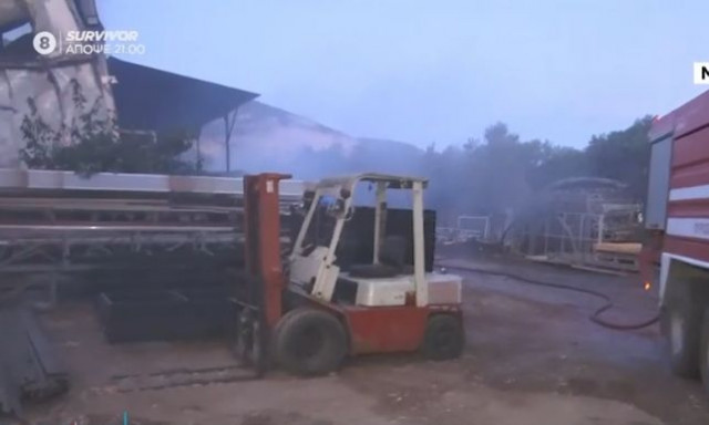 Μεγάλη φωτιά στο Μαρκόπουλο - Καταστράφηκε αποθήκη με σκήνικα