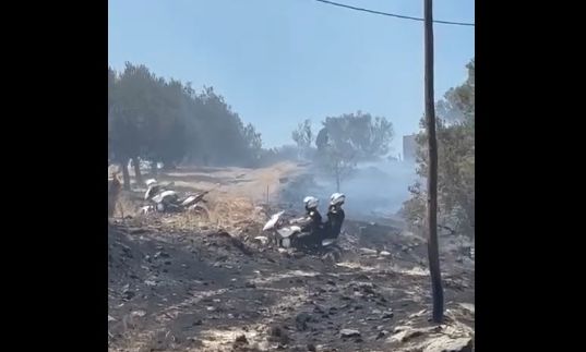 Φωτιά Κερατέα: Η στιγμή που αστυνομικοί της ΔΙ.ΑΣ. απεγκλωβίζουν ηλικιωμένους - Καιγόταν η αυλή τους