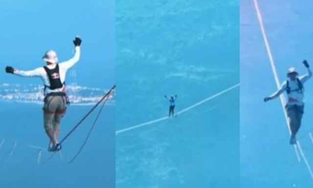 Εσθονός slackliner προσπάθησε να κάνει νέο παγκόσμιο ρεκόρ και η προσπάθεια του «κόβει» την ανάσα