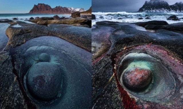 «Το μάτι του δράκου»: Το μοναδικό γεωλογικό φαινόμενο που αποκαλύφθηκε μετά το λιώσιμο των πάγων