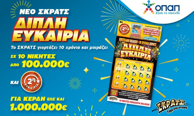 Νέο ΣΚΡΑΤΣ Διπλή Ευκαιρία: Το επετειακό ΣΚΡΑΤΣ μοιράζει σε 10 νικητές από 100.000 ευρώ