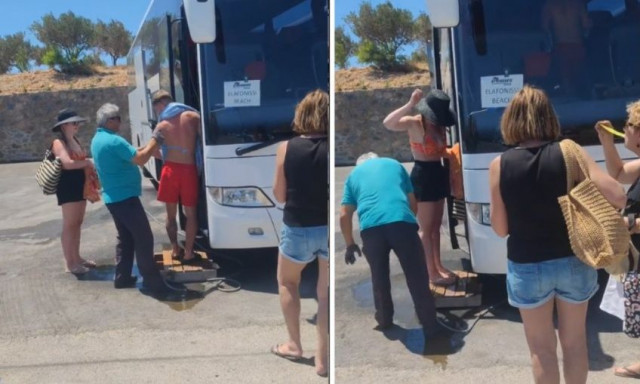 Βίντεο από τα Χανιά: Οδηγός… πλένει τους τουρίστες πριν μπουν στο λεωφορείο!