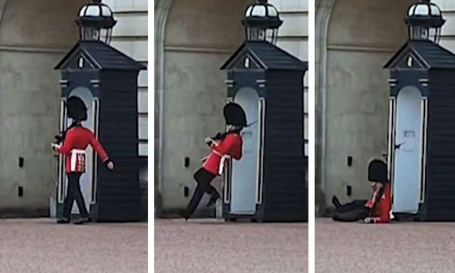 Φρουρός των ανακτόρων του Μπάκινγκχαμ γλίστρησε και έπεσε θεαματικά