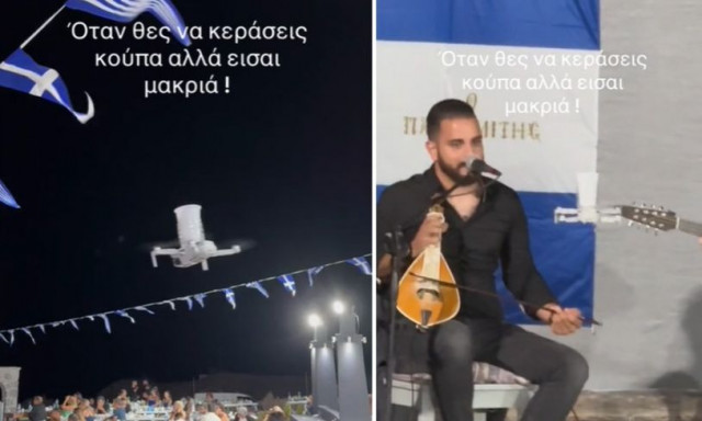 Viral βίντεο από Κρητικό πανηγύρι – Στέλνει τις κούπες με… drone!