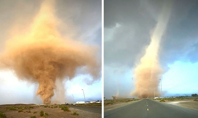 Απίθανο θέαμα στα Ηνωμένα Αραβικά Εμιράτα: Τέραστιος ανεμοστρόβιλος με συνοδεία αστραπών