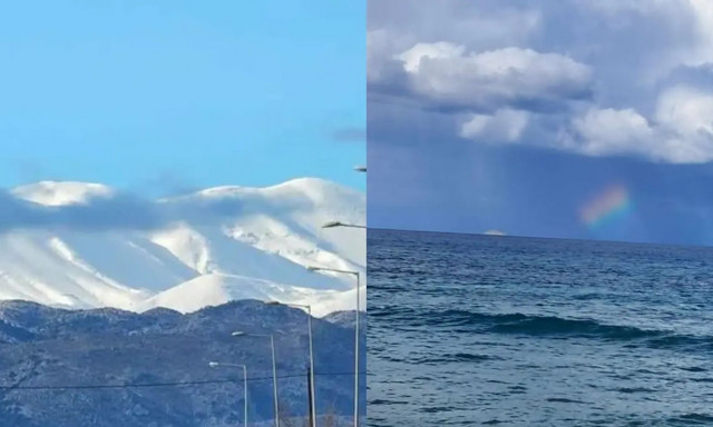 Χριστούγεννα στην Κρήτη: Χιόνι στα βουνά και ουράνιο τόξο στη θάλασσα - Εντυπωσιακές εικόνες