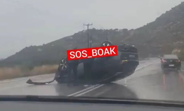 Σοβαρό τροχαίο στο Μπαλί Ρεθύμνου με ανατροπή αυτοκινήτου