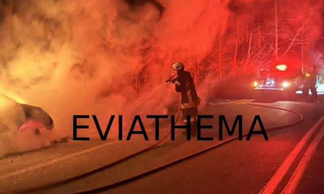 Αυτοκίνητο τυλίχθηκε στις φλόγες στην Εύβοια - Καλά στην υγεία του ο οδηγός