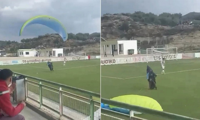 Eπικό περιστατικό στη Γ΄Εθνική στην Κρήτη: Αλεξιπτωτιστής προσγειώθηκε στο γήπεδο την ώρα του αγώνα