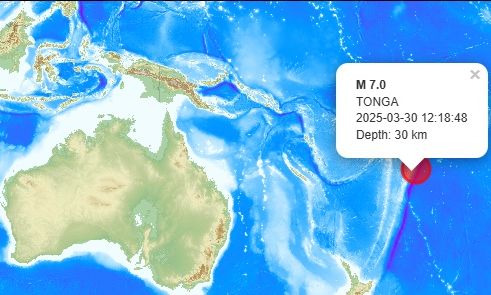 Σεισμός 7 Ρίχτερ στα Νησιά Τόνγκα: Ενεργοποιήθηκε συναγερμός για τσουνάμι