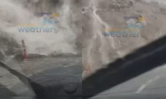 Σφοδρή καταιγίδα στη Σέριφο – «Φούσκωσαν» οι καταρράκτες πάνω από τη Χώρα