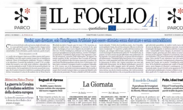 Έγραψε ιστορία η Ιταλική «Il Foglio»: Δημοσίευσε ένθετο γραμμένο με AI