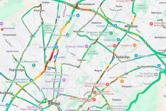 Κίνηση τώρα: Στο «κόκκινο» Κηφισός και Λεωφόρος Γαλατσίου - Μεγάλες καθυστερήσεις στην Αττική Οδό