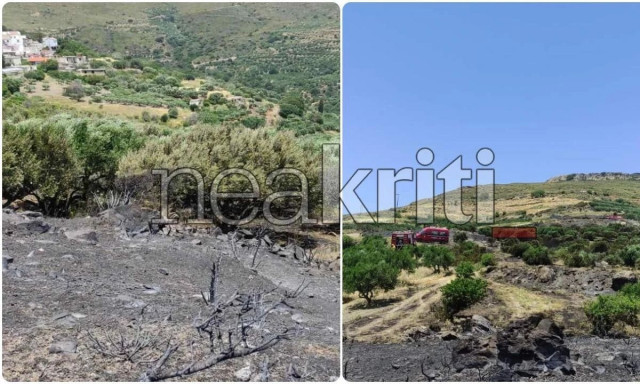 Οριοθετήθηκε η φωτιά στο Λασίθι - Εικόνες από την καμένη έκταση