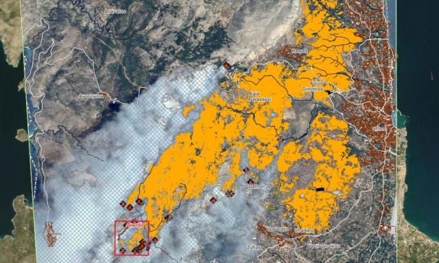 Χίος: Χάρτης του Copernicus αποτυπώνει τις περιοχές που κάηκαν από την πυρκαγιά