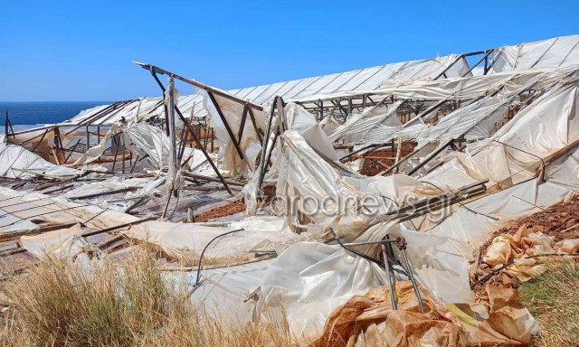 Χανιά: Μεγάλες καταστροφές στα θερμοκήπια από τους ισχυρούς ανέμους στην Κουντούρα