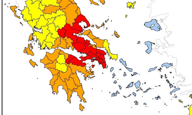 Ακραίος κίνδυνος πυρκαγιά για αύριο σε πολλές περιοχές της χώρας