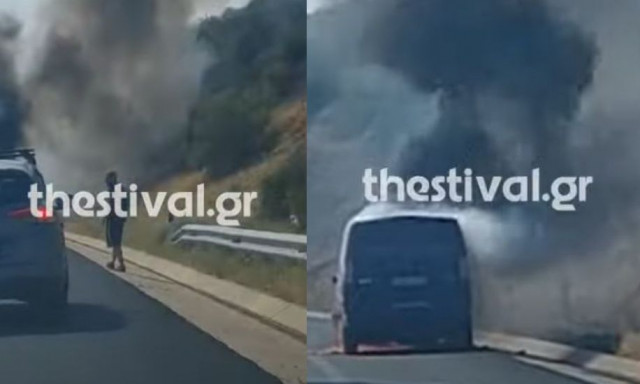 Εγνατία Οδός: Φορτηγό τυλίχθηκε στις φλόγες - Η φωτιά έφτασε στους θάμνους - Εικόνες