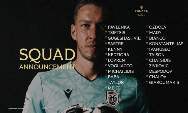 ΠΑΟΚ: Χωρίς Πέλκα στην Τρίπολη – Η αποστολή