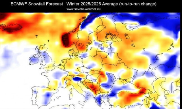 Καιρός: Προβλέψεις χιονόπτωσης για Ευρώπη και Ελλάδα - Τι δείχνει το ECMWF