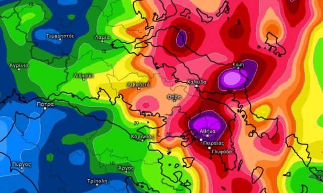 Κακοκαιρία Byron: Οι περιοχές της Αττικής πού θα δεχτούν τον μεγαλύτερο όγκο νερού