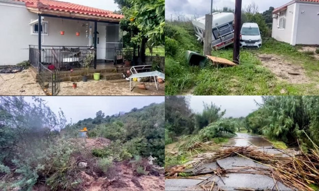 Κακοκαιρία Byron: Δραματικές εικόνες στη Μεσσηνία - Διέσχιζαν με κανό τους δρόμους στη Φοινικούντα