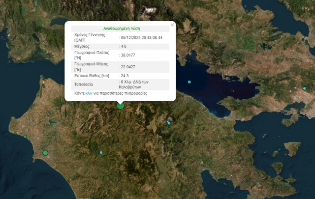 Σεισμός 4,6 Ρίχτερ στα Καλάβρυτα