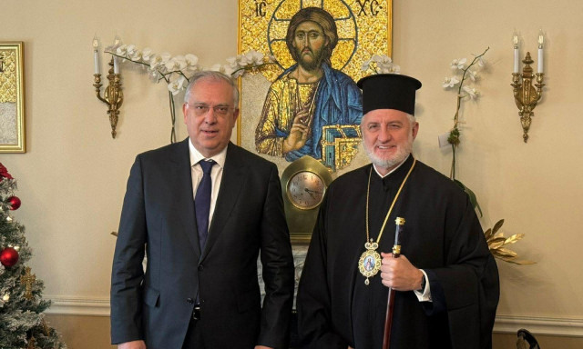 Συνάντηση Τάκη Θεοδωρικάκου με τον Αρχιεπίσκοπο Αμερικής κ.κ. Ελπιδοφόρο