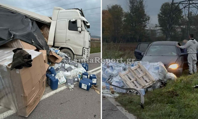 Τροχαίο με εκτροπή νταλίκας πριν την έξοδο της Θήβας - Γέμισε το οδόστρωμα τσιμέντα