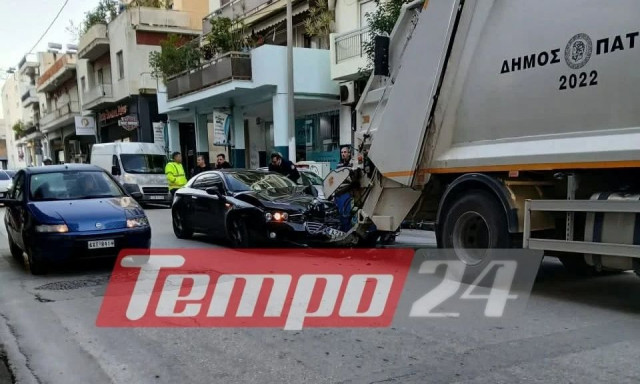 Τροχαίο στην Πάτρα: Όχημα «καρφώθηκε» σε σταθμευμένο απορριμματοφόρο - Τραυματίστηκε εργαζόμενος