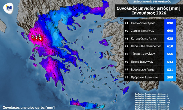 Καιρός: Μεγάλη ύψη βροχής καταγράφηκαν σε όλη τη χώρα τον Ιανουάριο