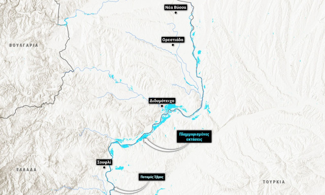 Εκτεταμένες εκτάσεις πλημμύρισαν στον Έβρο - Χάρτης δορυφορικής απεικόνισης