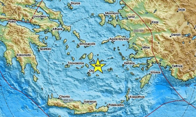 Ο χάρτης με το επίκεντρο του σεισμού