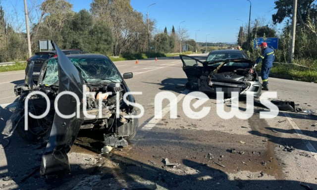 Ηλεία: Σφοδρή μετωπική σύγκρουση αυτοκινήτων στον κόμβο Ολυμπίων - Τέσσερις τραυματίες