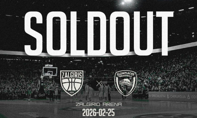 Euroleague: Η Ζαλγκίρις ανακοίνωσε το 34ο συνεχόμενο sold out στον αγώνα με τον Ολυμπιακό