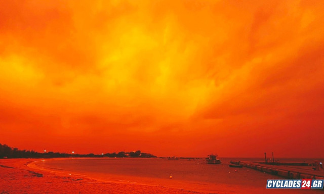 Κακοκαιρία Erminio: Η Αφρικανική σκόνη κάλυψε τις Κυκλάδες - Εντυπωσιακές εικόνες από τη Νάξο