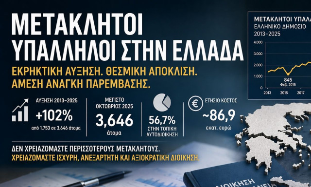 Αυξάνονται και πληθύνονται οι μετακλητοί υπάλληλοι: 1.753 το 2013, 3.646 τον Οκτώβριο του 2025