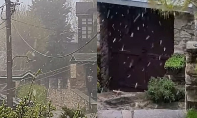 «Λευκή» Πρωτομαγιά στο Νυμφαίο: Βίντεο από το χιονισμένο τοπίο - Πώς θα κινηθεί η κακοκαιρία